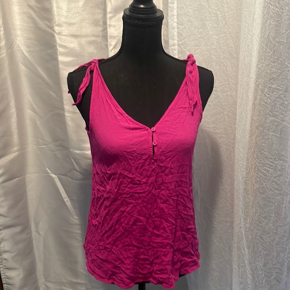 Pink faux tie shoulder tank size small